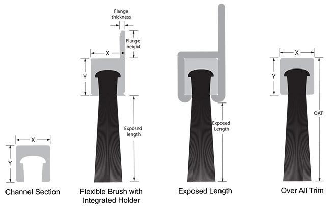 Flexible Strip Brush Aluminum Diagram - Metric Version